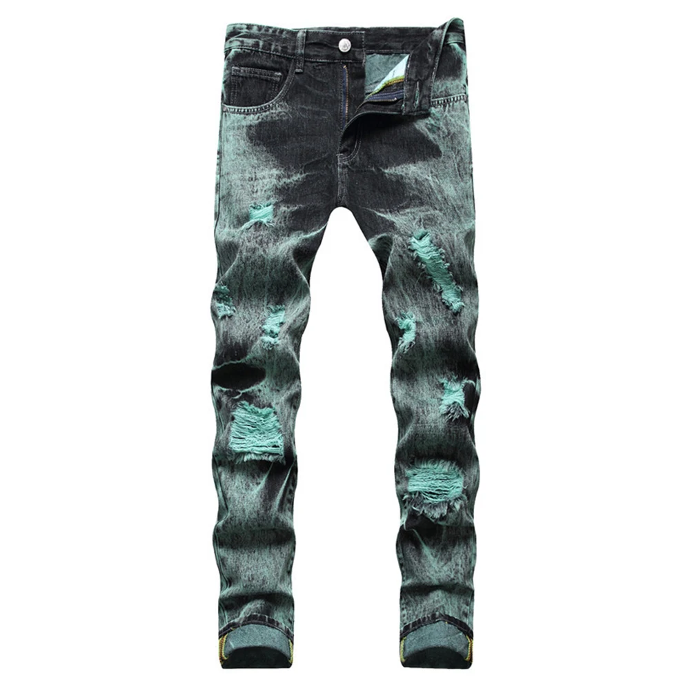 Men's Y2K Tie and Dye Denim Jeans Streetwear Holes Ripped Straight Pants Black Green Trousers 
Men's Y2K Tie and Dye Denim Jeans Streetwear Holes Ripped Straight Pants Black Green Trousers