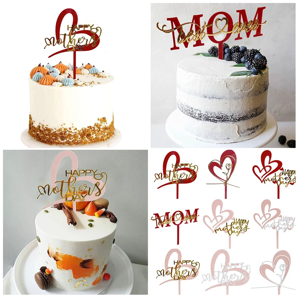 

New Happy Mother's Day Cake Topper Acrylic Gold Best Mom Cake Topper For Mum Mommy Mother's Day Birthday Party Cake Decorations