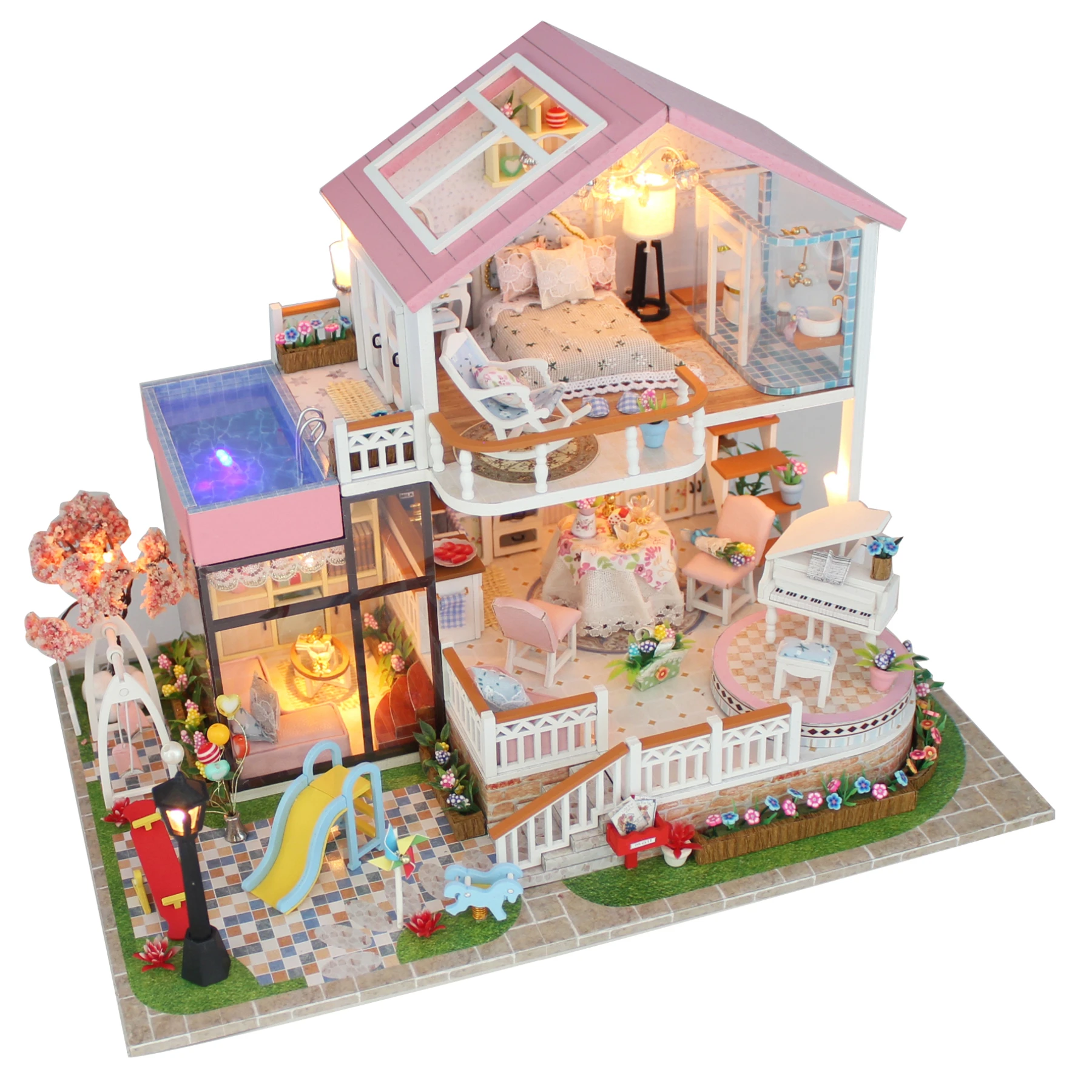 diy 3d wooden assemble craft mini dollhouse toy house for girls with music 
diy 3d wooden assemble craft mini dollhouse toy house for girls with music