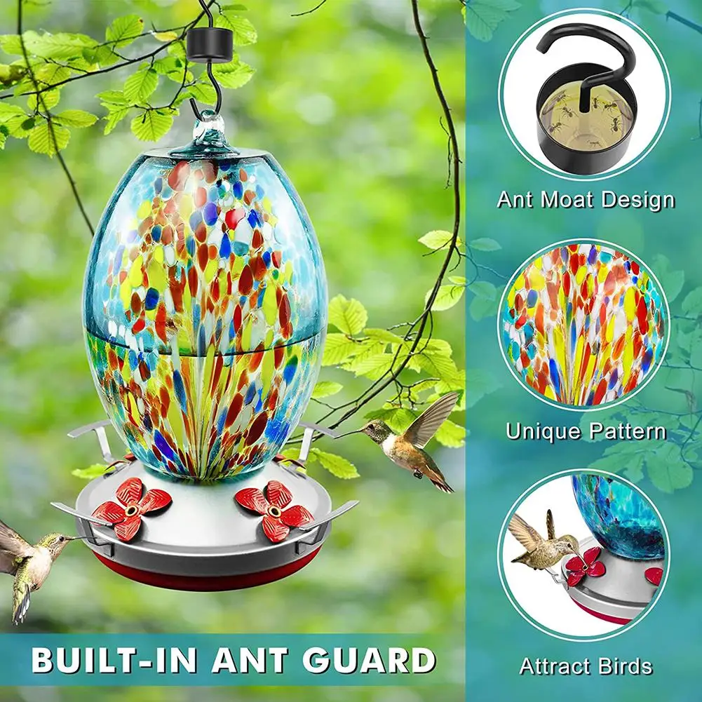 Hummingbird Feeder for Outdoors Hand Blown Glass Patio Large Ounces Colorful Hummingbird Feeder for Garden Patio Hanging
Hummingbird Feeder for Outdoors Hand Blown Glass Patio Large Ounces Colorful Hummingbird Feeder for Garden Patio Hanging