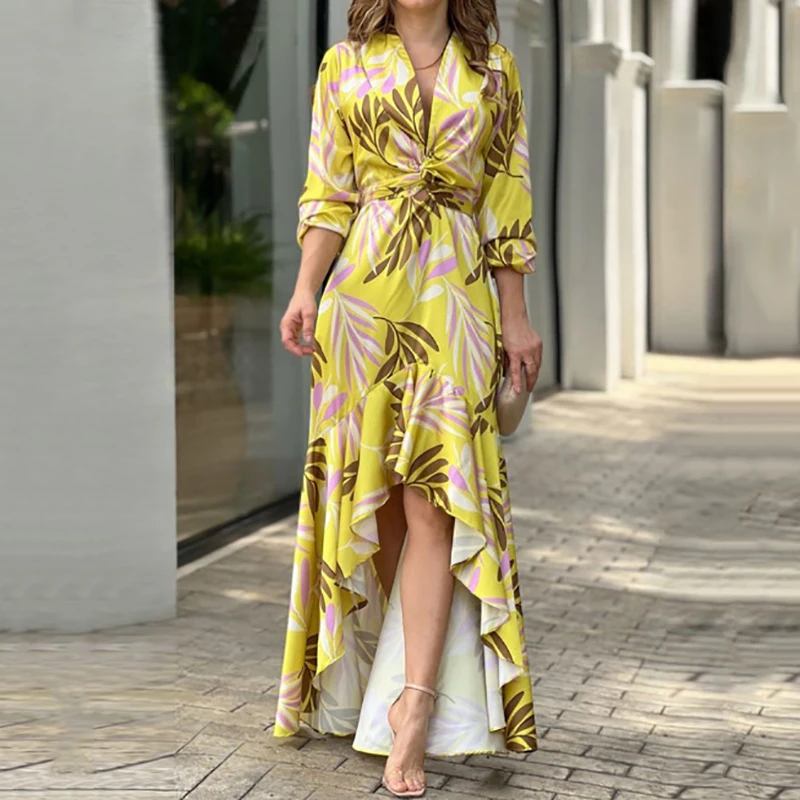 Sexy Women V Neck High Waist Irregular Ruffle Dress Spring Long Sleeve Boho Loose Beach Dress Chic Printed Party Banquet Dress
Sexy Women V Neck High Waist Irregular Ruffle Dress Spring Long Sleeve Boho Loose Beach Dress Chic Printed Party Banquet Dress