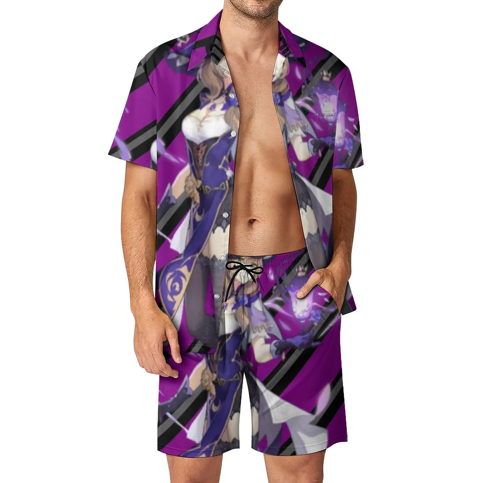 

Genshin Print Men Sets Lisa Wish Print Casual Shorts Summer Vintage Beach Shirt Set Short Sleeve Design Plus Size Suit Gift Idea