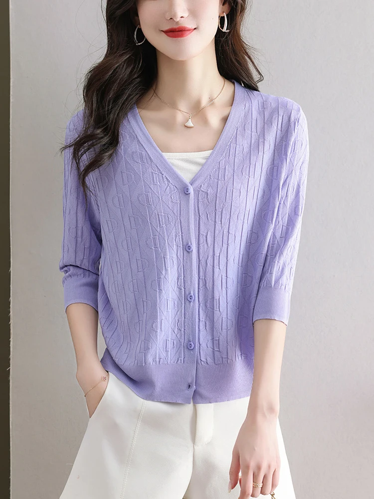 Sweater Women New Spring Summer Half Sleeve Sweater Cardigan Solid Knitwear V Neck Single Breasted Cardigans 
Sweater Women New Spring Summer Half Sleeve Sweater Cardigan Solid Knitwear V Neck Single Breasted Cardigans