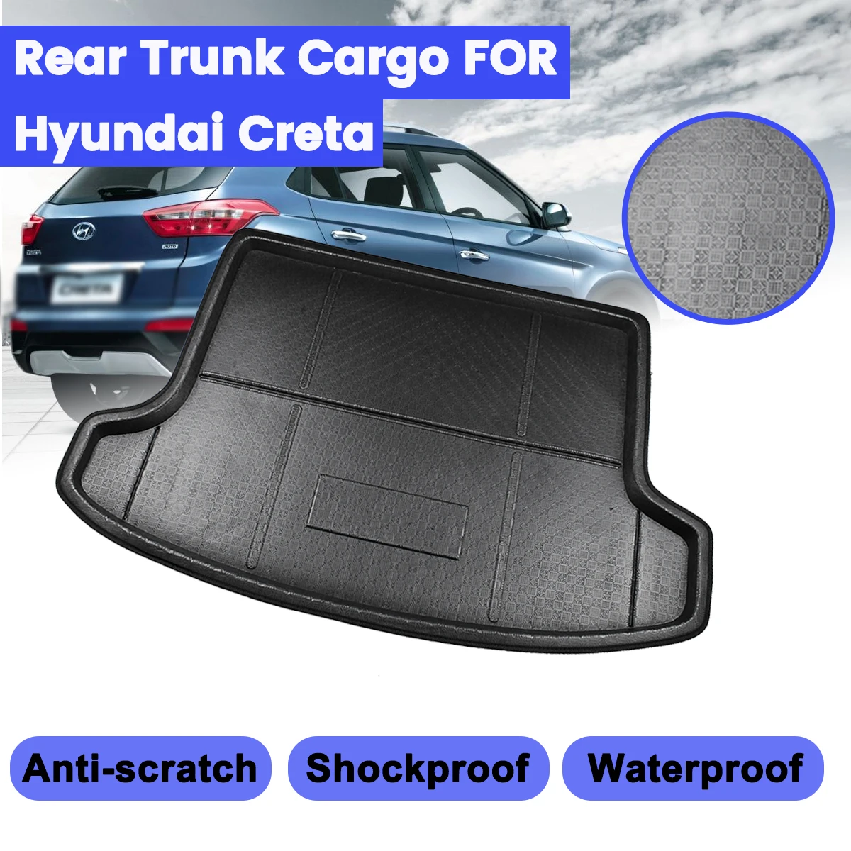 

Floor Mat For Hyundai Creta ix25 2015 2016 2017 2018 2019 Car Cargo Liner Boot Tray Rear Trunk Cover Matt Carpet Kick Pad