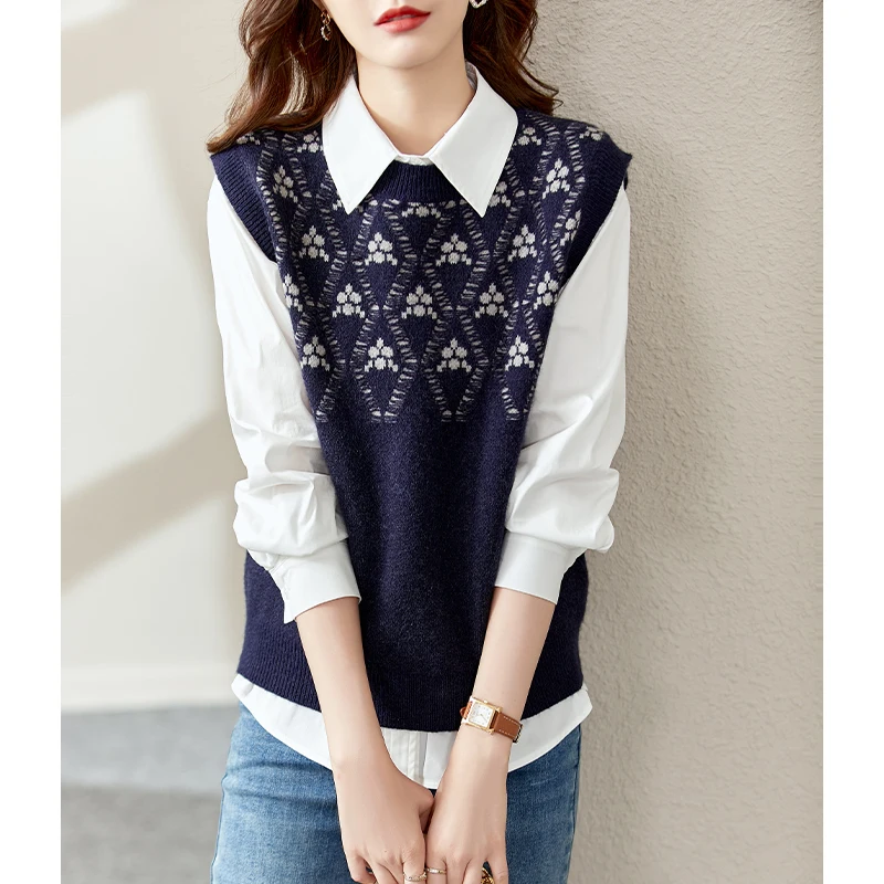 Vimly Knitted Vest for Women 2022 New Early Autumn Fashion Sweet Temperament Slim Embroidered Design Outside Wearing Tops 71092
Vimly Knitted Vest for Women 2022 New Early Autumn Fashion Sweet Temperament Slim Embroidered Design Outside Wearing Tops 71092