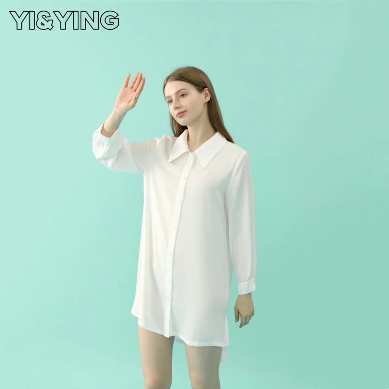 

Boyfriend style shirt pajamas, female pure desire style thin silk homewear, can be worn externally in YA2C019 white