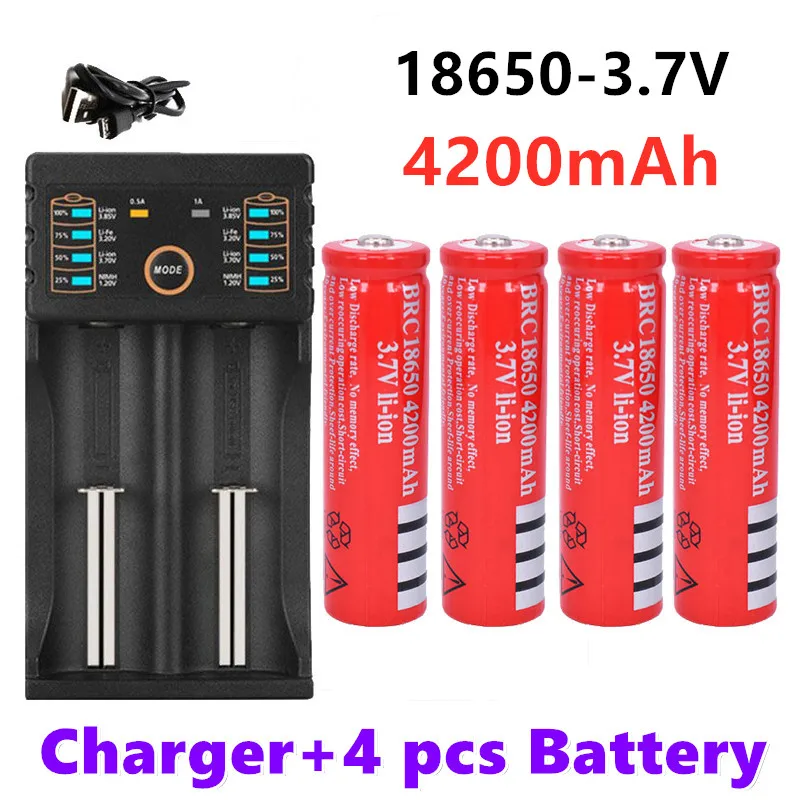

100% original 18650 battery 3.7V 4200mAh rechargeable lithium-ion battery+201 charger, used for small fans, strong flashlights