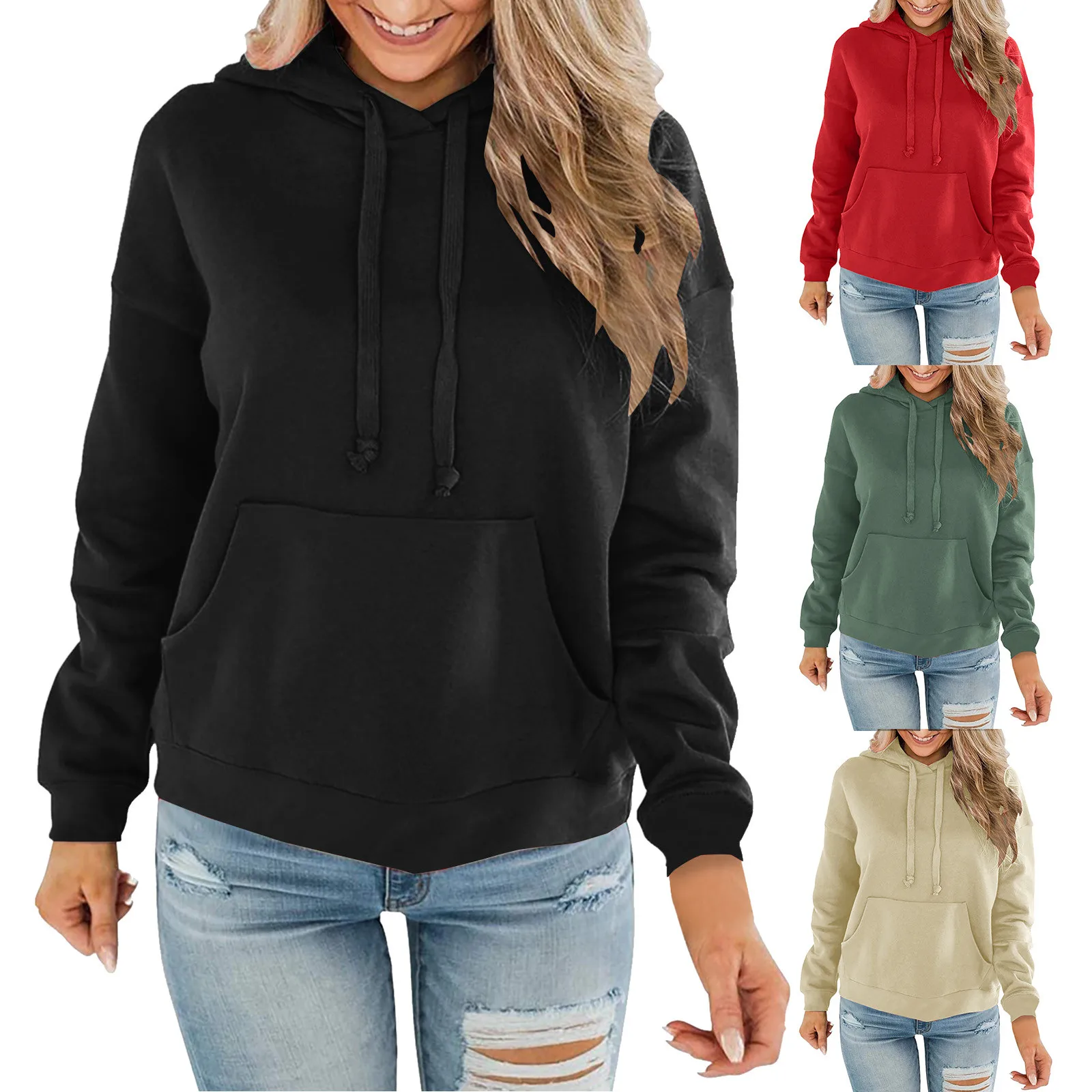 Women Hoodie Drawstring Sweatshirt Long Sleeve Top Solid Color Pocket Loose Casual Sweatshirt Hoodies Women
Women Hoodie Drawstring Sweatshirt Long Sleeve Top Solid Color Pocket Loose Casual Sweatshirt Hoodies Women