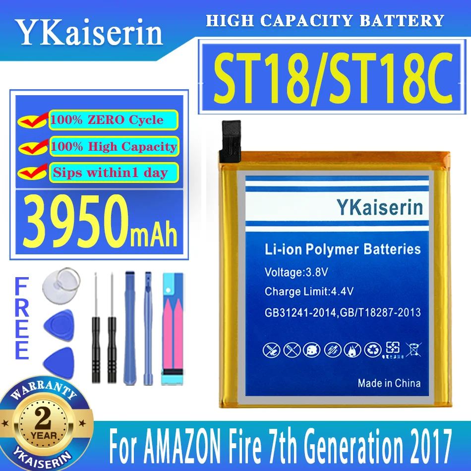 YKaiserin Battery ST18 ST18C 3950mah 58-000177 GB-S10-308594-060L For Amazon Fire 7 7th Fire7 Gen 2017
YKaiserin Battery ST18 ST18C 3950mah 58-000177 GB-S10-308594-060L For Amazon Fire 7 7th Fire7 Gen 2017