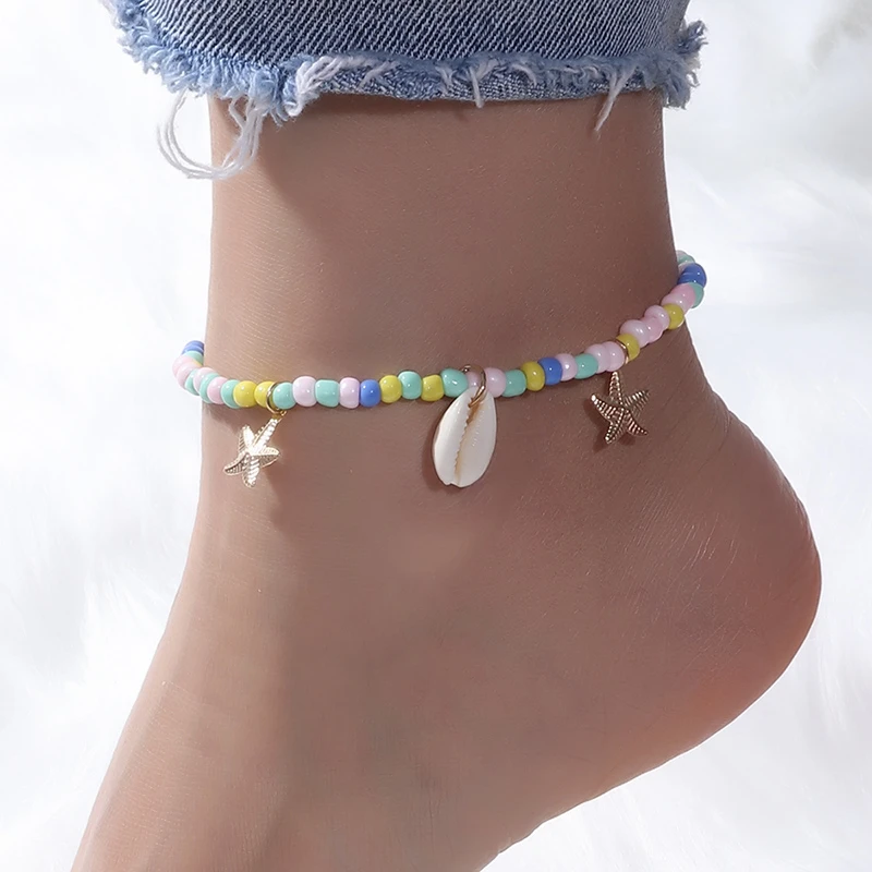 

Creative Handmade Beads Starfish Shells Pendants Anklet Friendship On Leg Foot Anklet Summer Beach Women Girls Jewelry Gifts