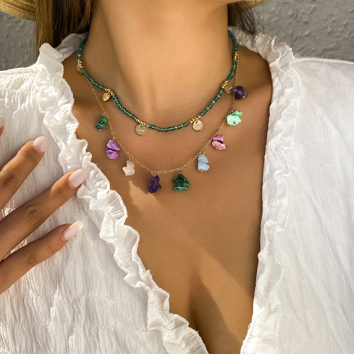 Lacteo Fashion Colorful Nature Stone Crystal Beads Chain Choker Necklaces Set for Women Bohemia Double Chain Necklace Jewelry
Lacteo Fashion Colorful Nature Stone Crystal Beads Chain Choker Necklaces Set for Women Bohemia Double Chain Necklace Jewelry