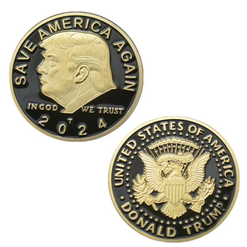 

2024 President Trump Commemorative Coin Freedom Eagle Design Golden Silvery Black Background, USA Great Again Souvenir