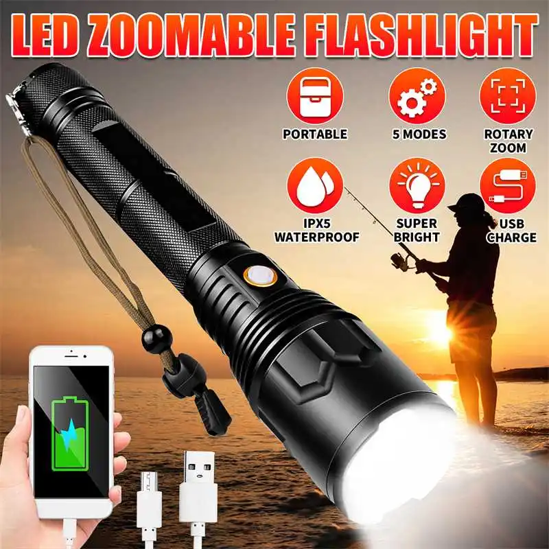 CAMTOA P70 Flashlight 5 Modes Built in 26650 Battery USB Rechargeable Tactical Military Search Flashlight Flash Light
CAMTOA P70 Flashlight 5 Modes Built in 26650 Battery USB Rechargeable Tactical Military Search Flashlight Flash Light