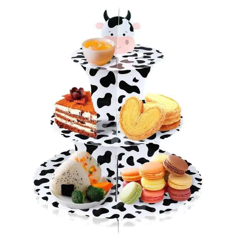 

Cardboard Cupcake Stand Cow Print Cake Display Stand 3-Tier Cupcake Tower Dessert Cupcake Display Holder For Thanks Giving