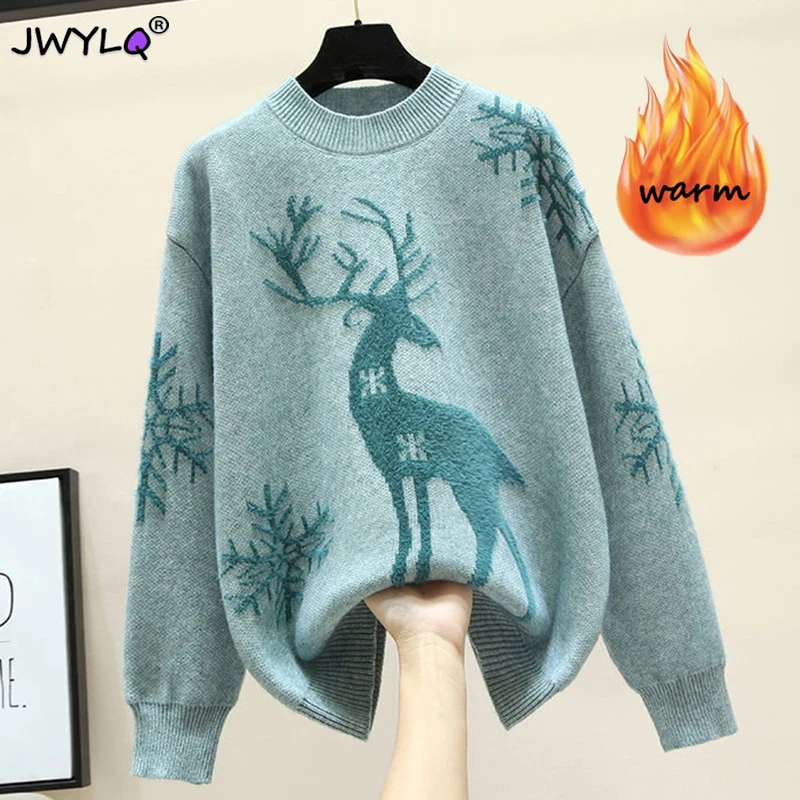 Plush Crew Neck Christmas Green Sweater Women's Loose 2022 New Autumn Winter Reindeer Snowflake Spliced Warm Collar Lovely Tops
Plush Crew Neck Christmas Green Sweater Women's Loose 2022 New Autumn Winter Reindeer Snowflake Spliced Warm Collar Lovely Tops