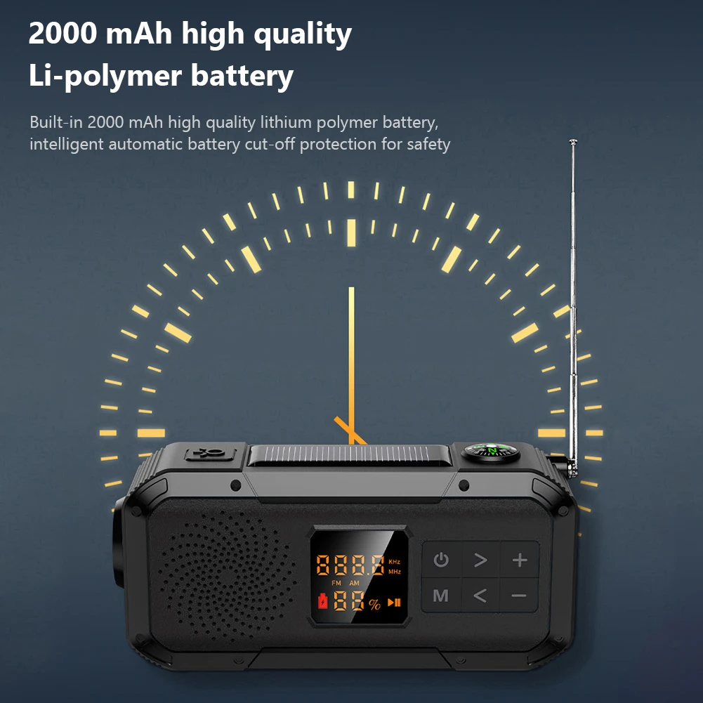 Hand Crank Radio Portable Solar Power Hand Crank Radio AM/FM/WB/NOAA Bluetooth-compatible Speaker for Outdoor Camping Hiking
Hand Crank Radio Portable Solar Power Hand Crank Radio AM/FM/WB/NOAA Bluetooth-compatible Speaker for Outdoor Camping Hiking