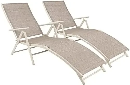 

Регулируемые стулья-шезлонг, складные уличные кресла для отдыха, набор из 2 предметов для пляжа, бассейна и двора (бежевый), настольное кресло, стул для