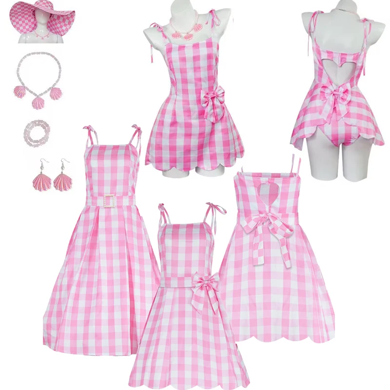 Movie Barbi Princess Pink Dress Cosplay Costume Pink Plaid Beach Skirt Outfit Halloween Party Stage Performance for Women Kids
Movie Barbi Princess Pink Dress Cosplay Costume Pink Plaid Beach Skirt Outfit Halloween Party Stage Performance for Women Kids