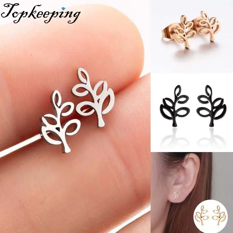 

Small Leaves Stainless Steel Earrings For Women Fashion Hollow Ear Piercing Jewelry Wedding Studs Pendientes 1Pair