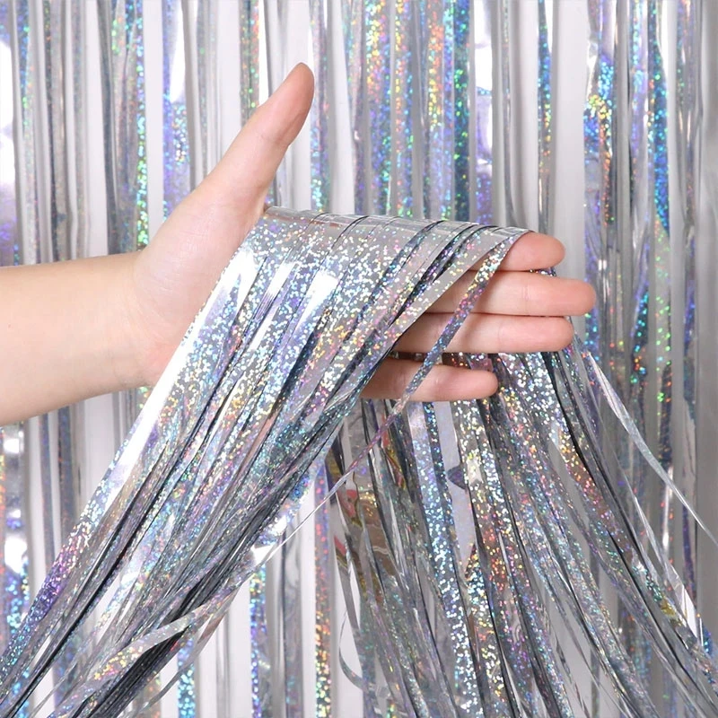

1X2M Metallic Glitter Foil Tinsel Fringe Curtain Party Backdrop Bachelorette Birthday Baby Shower Wedding Party Xmas Decorations