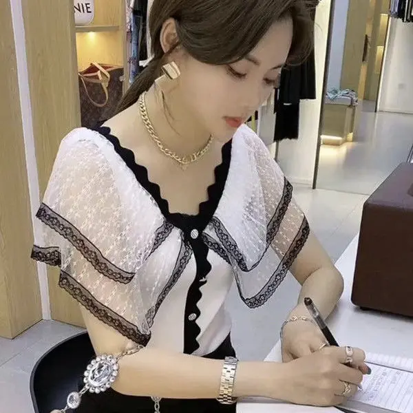 2022 Women's Summer New Slash Neck Knitted Shirts Female Single Breasted Loose Shirts Ladies Short Sleeve Patchwork Blouses F102
2022 Women's Summer New Slash Neck Knitted Shirts Female Single Breasted Loose Shirts Ladies Short Sleeve Patchwork Blouses F102