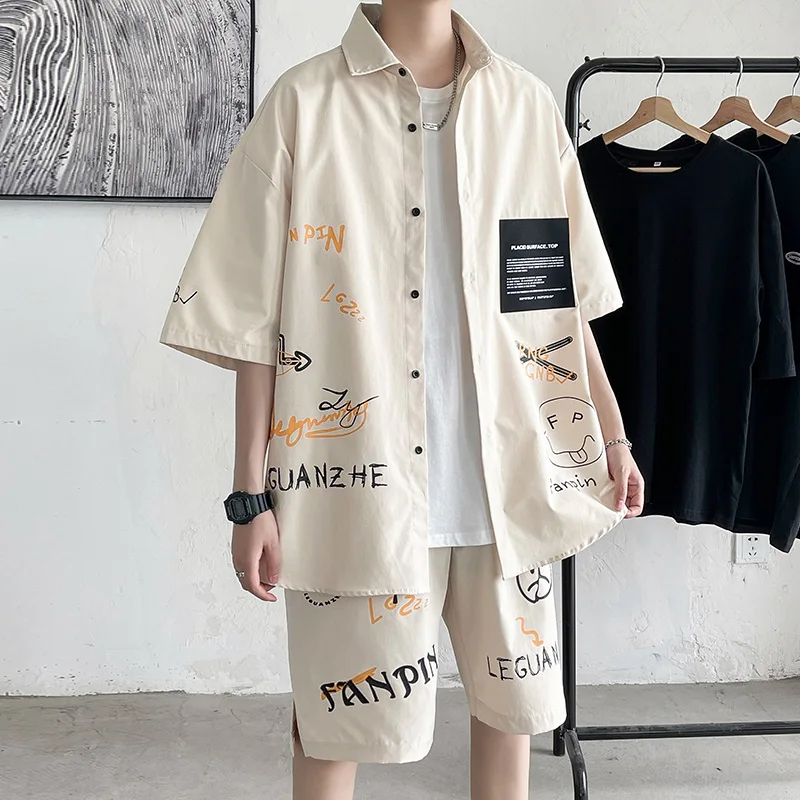 2022 Summer Shorts Sets Men Casual Letter Graffiti Print Short Sleeve Clothes Patchwork Large Size Shirt Suits Man Black Beige
2022 Summer Shorts Sets Men Casual Letter Graffiti Print Short Sleeve Clothes Patchwork Large Size Shirt Suits Man Black Beige