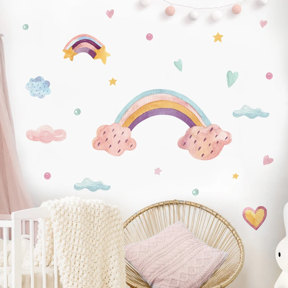 Boho Cartoon Cute Rainbow Clouds Hearts Nursery Wall Decals Watercolor Birthday Gifts Kids Room Girls Bedroom Sticker Home Decor
Boho Cartoon Cute Rainbow Clouds Hearts Nursery Wall Decals Watercolor Birthday Gifts Kids Room Girls Bedroom Sticker Home Decor