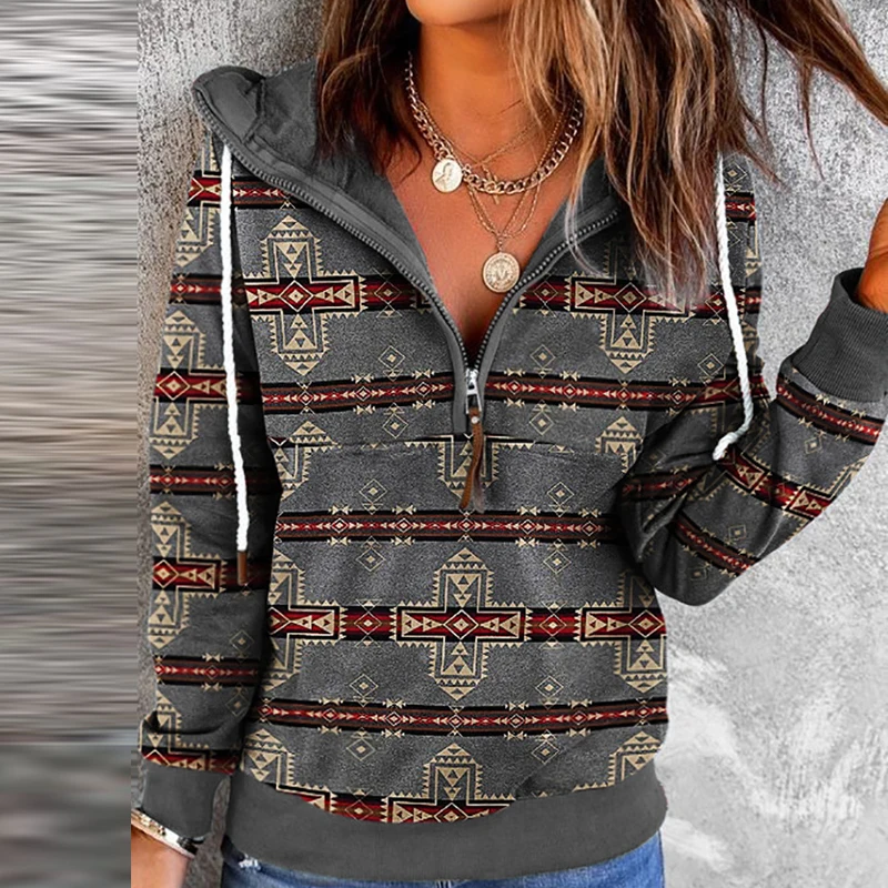 Elegant Vintage Geometric Print Zipper Hoodies Female Casual Patchwork Tops Pullover Spring Drawstring Pocket Street Sweatshirts
Elegant Vintage Geometric Print Zipper Hoodies Female Casual Patchwork Tops Pullover Spring Drawstring Pocket Street Sweatshirts