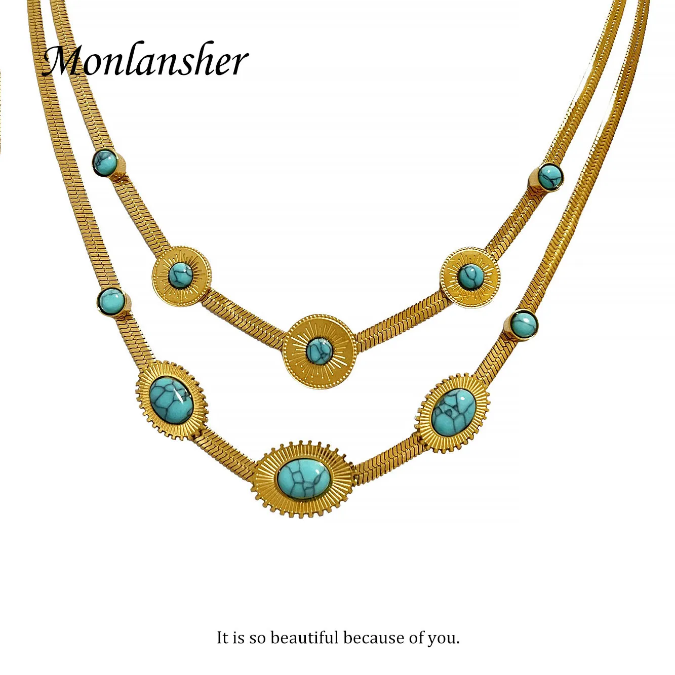 Monlansher Bohemian Oval Turquoise Sunburst Coin Snake Chain Necklace for Women Stainless Steel Choker Necklace Jewelry Trendy
Monlansher Bohemian Oval Turquoise Sunburst Coin Snake Chain Necklace for Women Stainless Steel Choker Necklace Jewelry Trendy