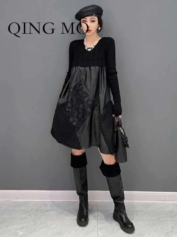 QING MO 2023 Spring Autumn New Korean Fashion Trend Patchwork Knitted PU Leather Dress Streetwear Female ZXF270
QING MO 2023 Spring Autumn New Korean Fashion Trend Patchwork Knitted PU Leather Dress Streetwear Female ZXF270