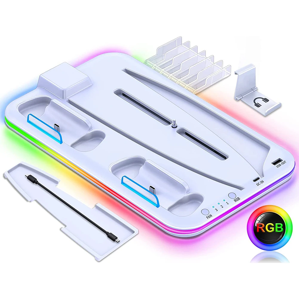 RGB Charging Stand For Playstation VR2 PS5 Cooler Fan Dual Game Controller Charger Dock Game CD Storage Base For PS5 Accessories
RGB Charging Stand For Playstation VR2 PS5 Cooler Fan Dual Game Controller Charger Dock Game CD Storage Base For PS5 Accessories