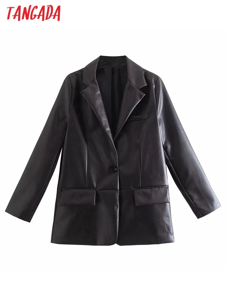 Tangada Women 2022 Autumn Winter Brown Faux Leather Blazer Female Long Sleeve Elegant Jacket Ladies Work Wear Blazer 4M241
Tangada Women 2022 Autumn Winter Brown Faux Leather Blazer Female Long Sleeve Elegant Jacket Ladies Work Wear Blazer 4M241