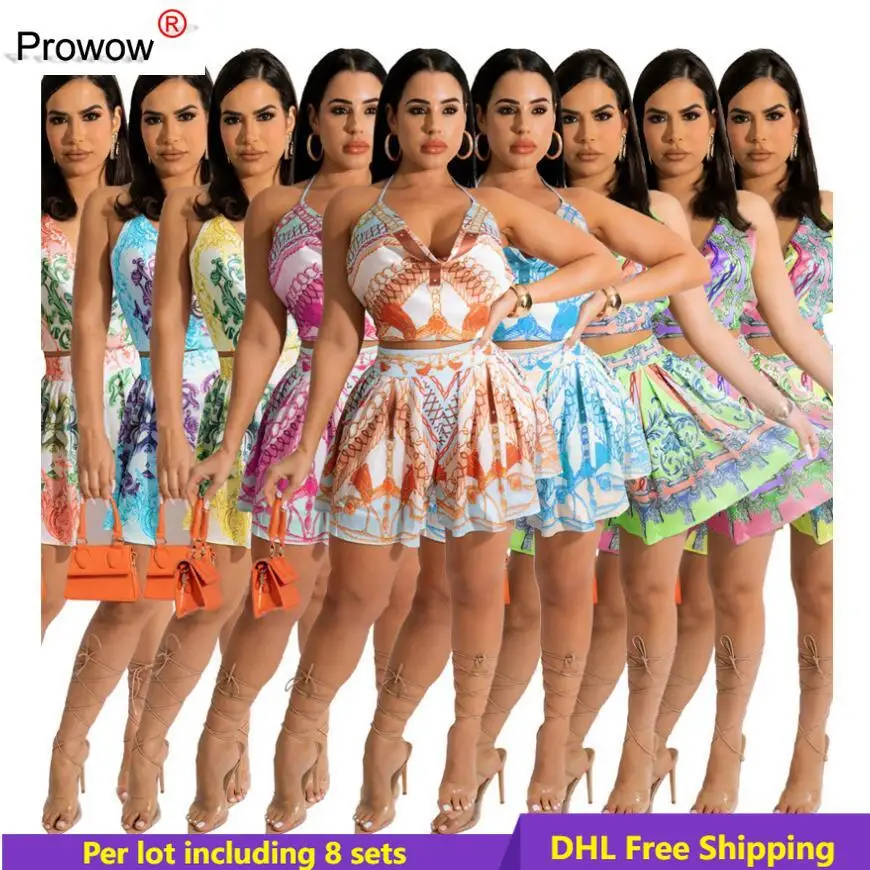 PROWOW Summer Women Two Piece Set Sleeveless Halter T Shirts Loose Shorts Tracksuit Casual Matching Set Wholesale Bulk DHL 7037
PROWOW Summer Women Two Piece Set Sleeveless Halter T Shirts Loose Shorts Tracksuit Casual Matching Set Wholesale Bulk DHL 7037