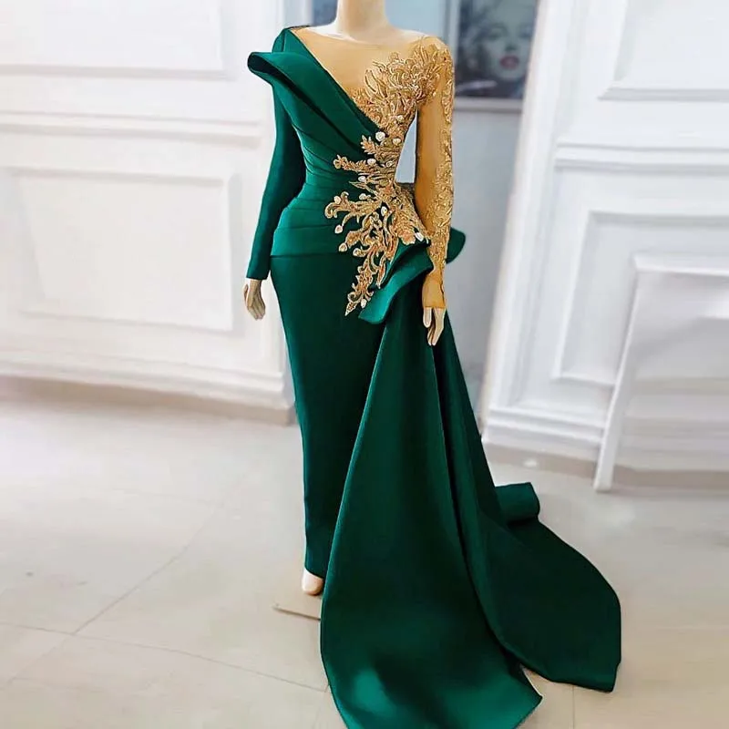 Demure Emerald Green Sheer Mesh Appliques Africa Evening Dress Long Sleeve Satin Mermaid Prom Gowns Aso Ebie For Women Removable
Demure Emerald Green Sheer Mesh Appliques Africa Evening Dress Long Sleeve Satin Mermaid Prom Gowns Aso Ebie For Women Removable