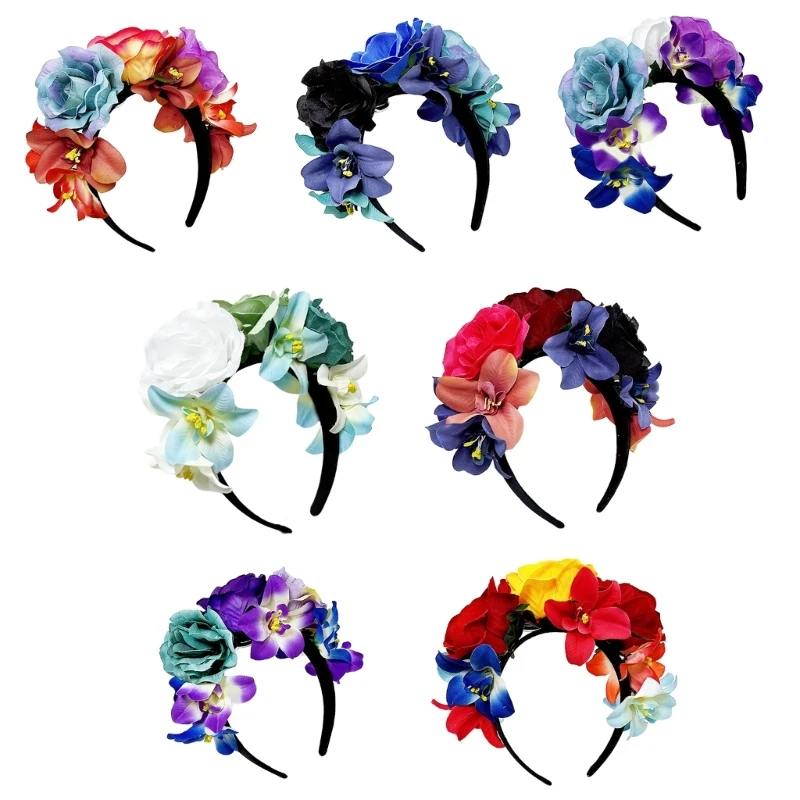 

652F Цветочная повязка на голову Женская повязка для волос винтажная Корона головной убор музыкальный фестиваль обруч для волос