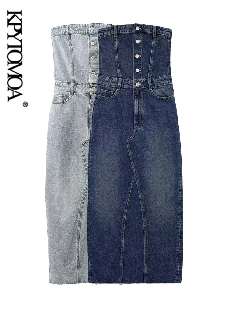 KPYTOMOA Women Fashion Front Button Denim Strapless Midi Dress Vintage Straight Neck Back Elastic Female Dresses Vestidos Mujer
KPYTOMOA Women Fashion Front Button Denim Strapless Midi Dress Vintage Straight Neck Back Elastic Female Dresses Vestidos Mujer