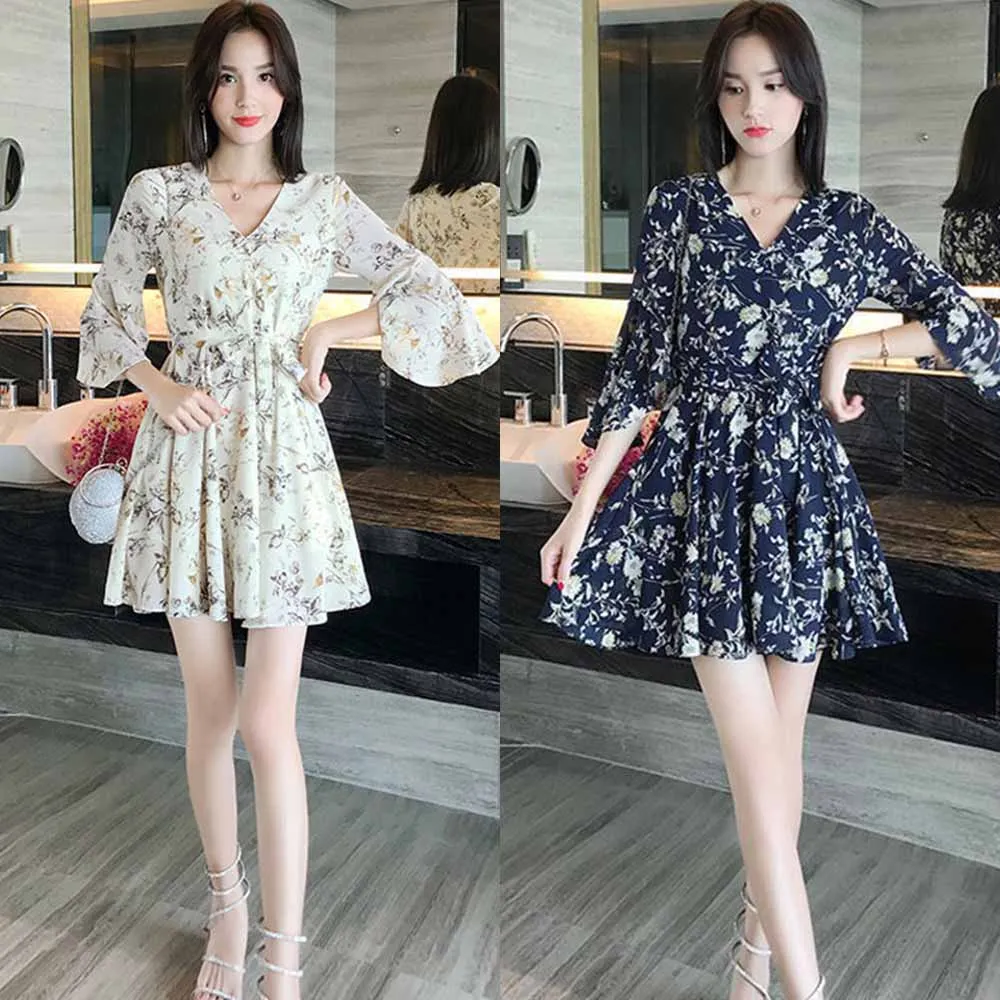 Casual Women's Dresses Chiffon Elastic Waist Party Dress Bow A-line Long Sleeve Dress Frint Floral Boho Female Clothing Vestido
Casual Women's Dresses Chiffon Elastic Waist Party Dress Bow A-line Long Sleeve Dress Frint Floral Boho Female Clothing Vestido