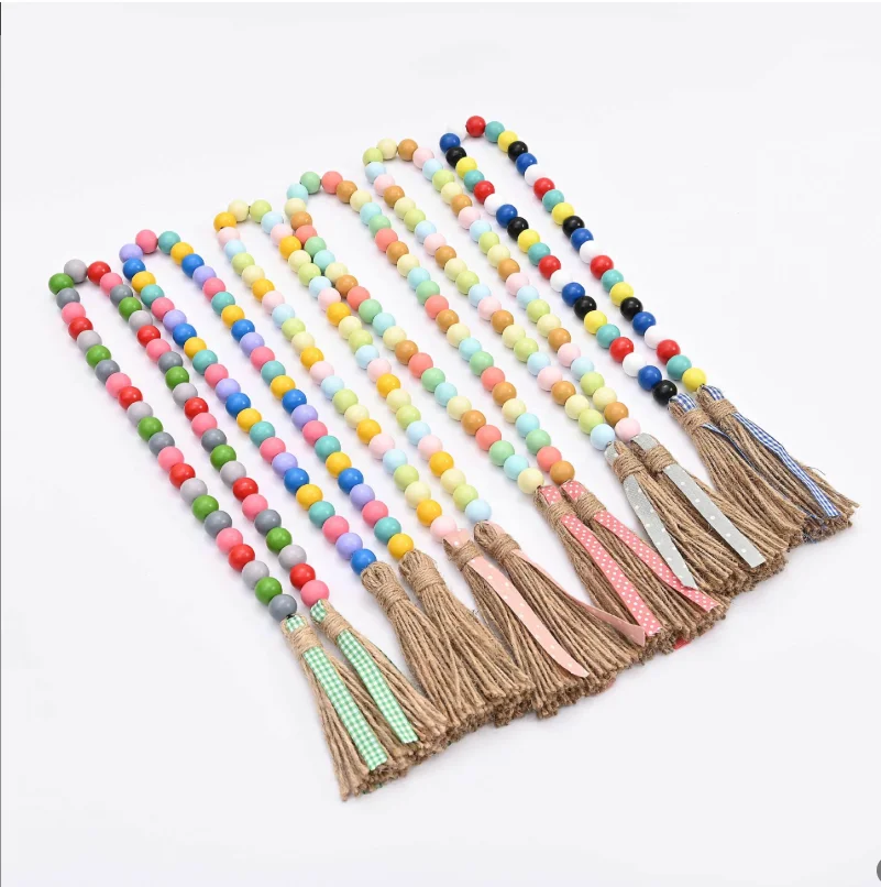 

85cm Colorful Wood Beads Creative Beaded Curtain Straps Home Decoration Garland Handmade Custom Home Decoration