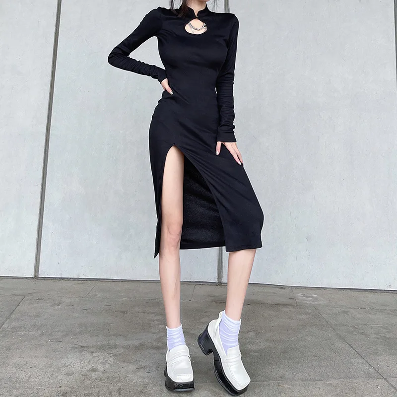 Elegant Long Sleeve Women Elastic Knitted Dress Autumn Vintage Hollow Out Side Slit Slim Bodycon Dresses Sexy High Waist Vestido
Elegant Long Sleeve Women Elastic Knitted Dress Autumn Vintage Hollow Out Side Slit Slim Bodycon Dresses Sexy High Waist Vestido