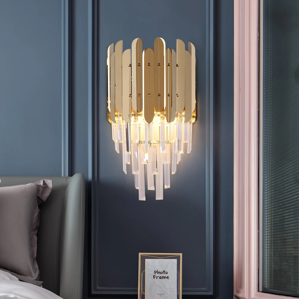 

Modern Crystal Led Wall Light Luminary Gold Corridor Sconce Creative Design Indoor Lights for Home Bedroom Bedside Wall Lamps