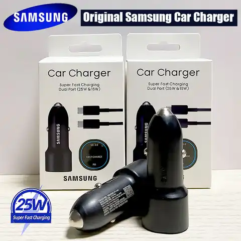 Оригинальное автомобильное зарядное устройство Samsung, 25 Вт + 15 Вт QC4.0/3,0 USB Type C PD, быстрая зарядка для Galaxy S22 S21 S10 Xiaomi Huawei, автомобильное зарядное ...