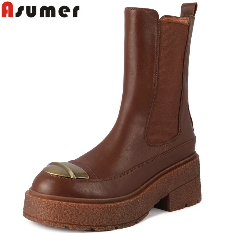 ASUMER 2023 New Metal Decoration Genuine Leather Boots Woman Thick High Heels Platform Shoes Winter Ladies Ankle Chelsea Boots
ASUMER 2023 New Metal Decoration Genuine Leather Boots Woman Thick High Heels Platform Shoes Winter Ladies Ankle Chelsea Boots