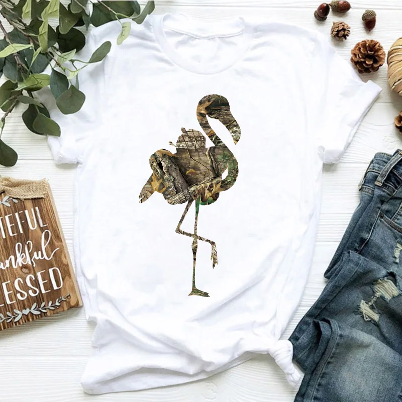 Женские камуфляжные Модные топы футболка в эстетике птиц Женская Белая Летняя с