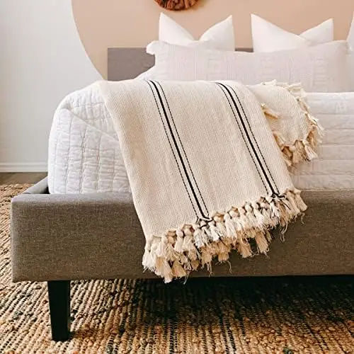 Woven Turkish Cotton Boho Farmhouse Home Decor Breathable Throw Blanket (Extra Large, Creamish Ecru Base with Black Stripes)
Woven Turkish Cotton Boho Farmhouse Home Decor Breathable Throw Blanket (Extra Large, Creamish Ecru Base with Black Stripes)