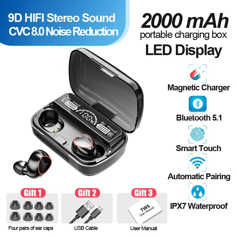 M10 TWS Bluetooth 5.1 Earphones Wireless Headphone 9D Stereo Sports Waterproof Earbuds With MIC Charging Box Fashion Headsets
M10 TWS Bluetooth 5.1 Earphones Wireless Headphone 9D Stereo Sports Waterproof Earbuds With MIC Charging Box Fashion Headsets