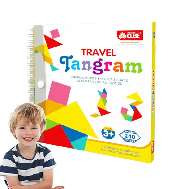 

Tangrams For Kids Ages 4-8 Magnetic Pattern Blocks Tangram Jigsaw Book Road Trip Game STEM Games For Kid Challenge IQ