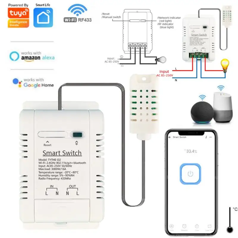 New 16A Tuya Control Temperature And Humidity Sensor Power Statistics Switch Alexa Google Smart Life WiFi Smart Monitor 433MHz 
New 16A Tuya Control Temperature And Humidity Sensor Power Statistics Switch Alexa Google Smart Life WiFi Smart Monitor 433MHz