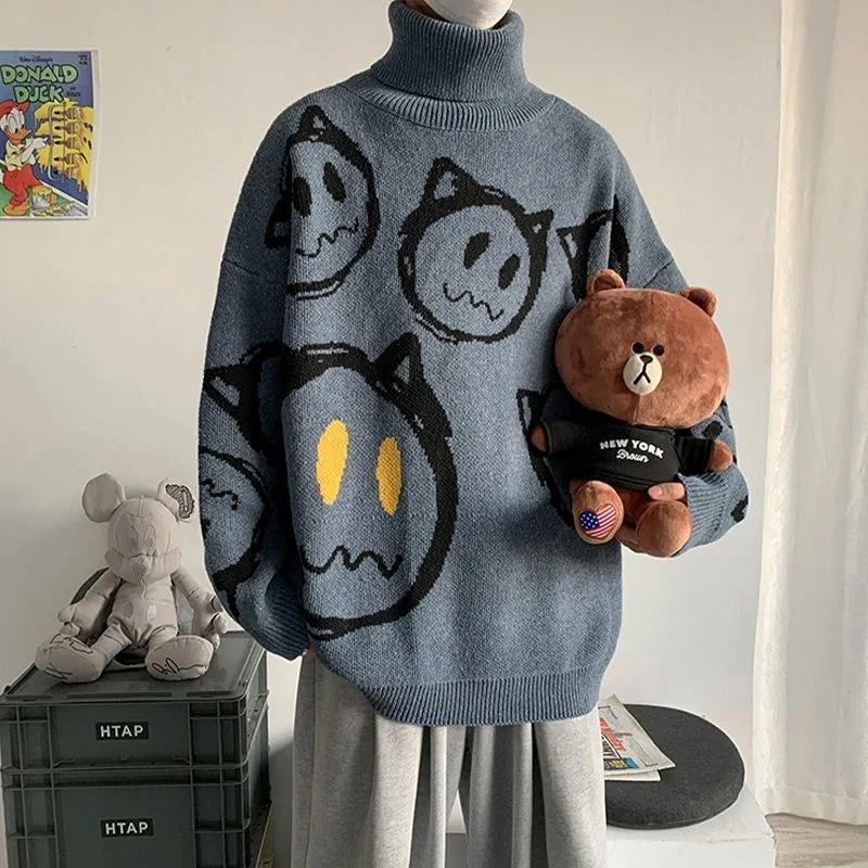 Korean literature art turtleneck sweater men autumn winter lazy style knitted sweater cartoon devil print wool clothes pullovers
Korean literature art turtleneck sweater men autumn winter lazy style knitted sweater cartoon devil print wool clothes pullovers