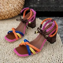 Brazil Fashion Luxury Twist Woven Sandals Color Blocking Designer Brand Womens Shoes Thick with High Heel Sandals Female Casual