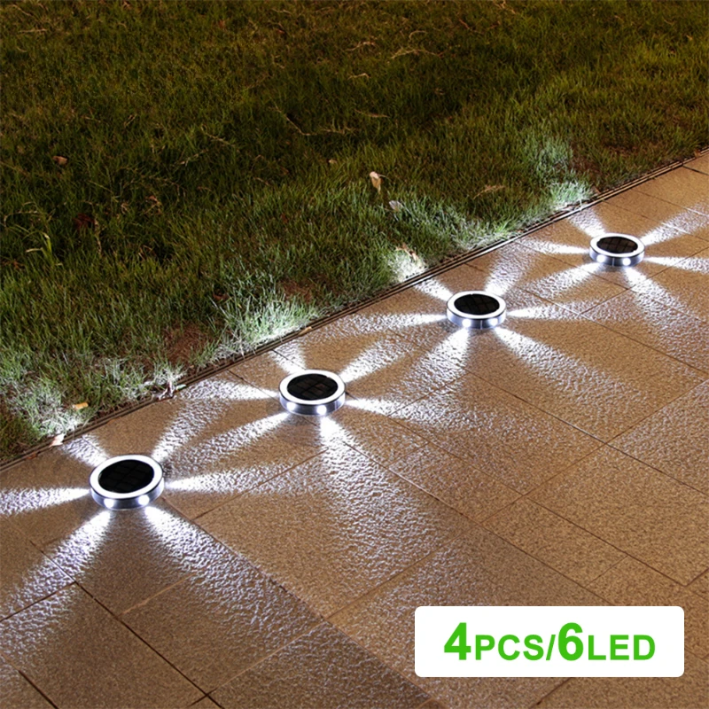 

4Pcs Solar Ground Lights Outdoor 6LED For Path Lawn Stairs Patio Driveway Yard Waterproof IP65 Garden Landscape Decoration Lamps